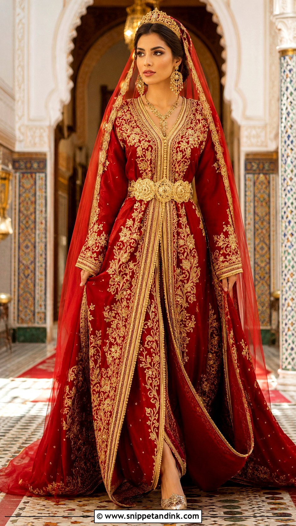 Red And Gold Moroccan Wedding Caftan - Snippet and Ink - 20 Morocco Wedding Dress Ideas