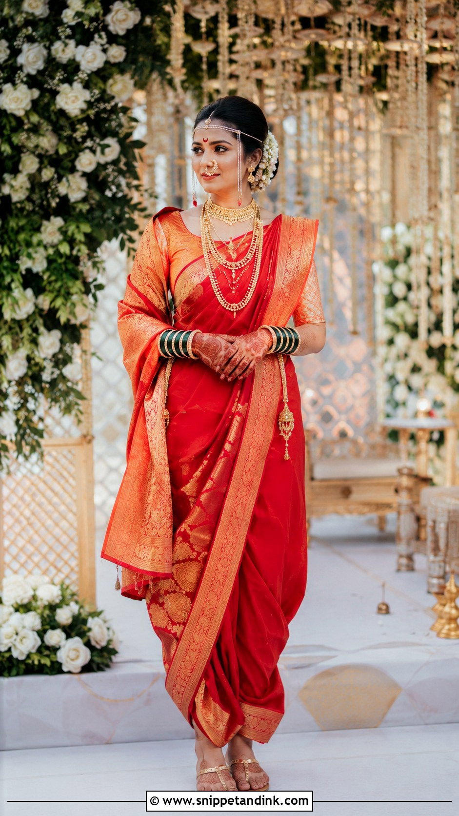 Red And Gold Nauvari Bride Look - Snippet and Ink - 20 Nauvari Bride Look Ideas