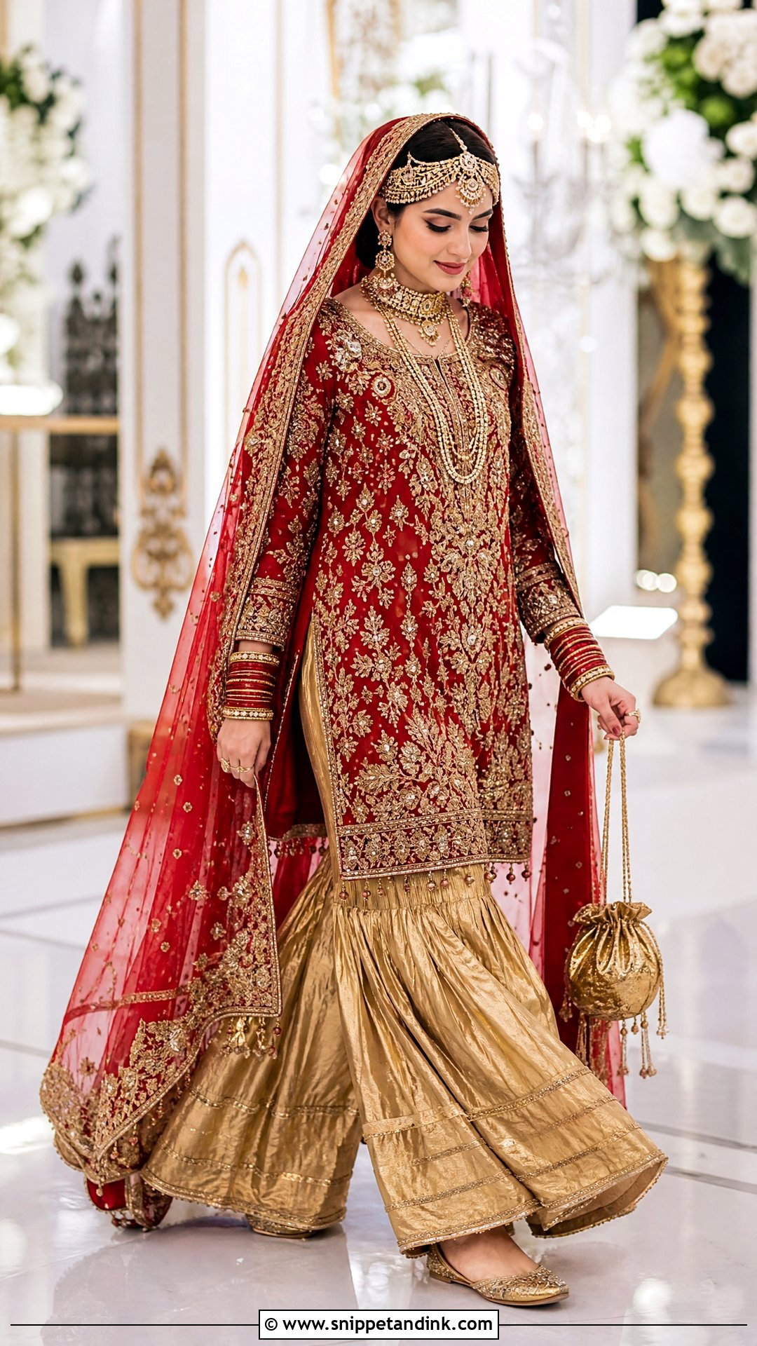 Red And Gold Pakistani Barat Bridal Sharara - Snippet and Ink - 20 Pakistani Barat Bridal Dress Ideas