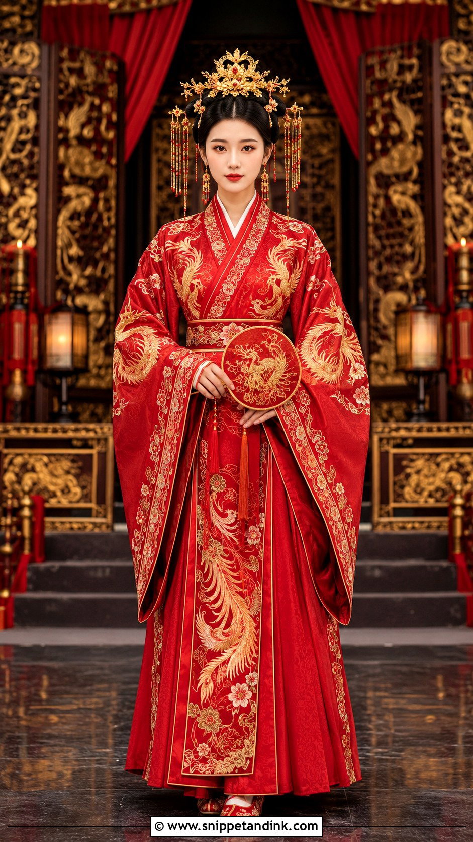 Red And Gold Phoenix Hanfu Wedding Dress - Snippet and Ink - 20 Hanfu Wedding Dress Ideas