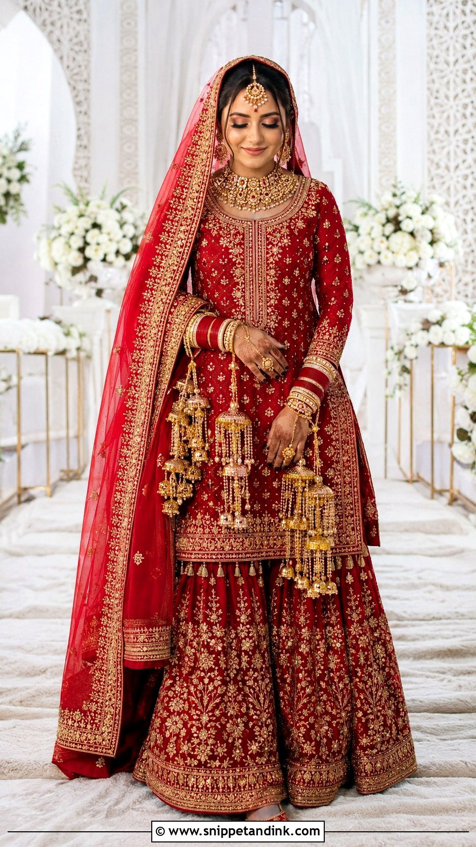 Red And Gold Punjabi Bridal Sharara Suit - Snippet and Ink - 25 Punjabi Wedding Suit Bridal Sikh Bride Ideas