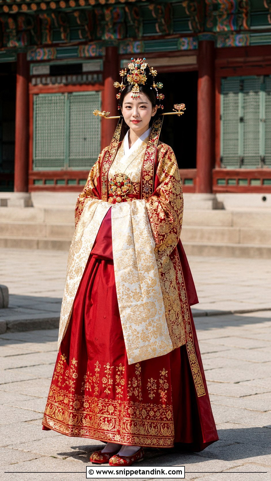Red And Gold Royal Hanbok Wedding Dress - Snippet and Ink - 20 Hanbok Wedding Dress Ideas