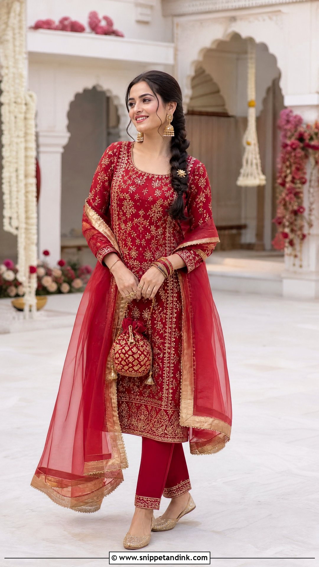 Red And Gold Sangeet Salwar Suit - Snippet and Ink - 20 Red Sangeet Outfit Ideas