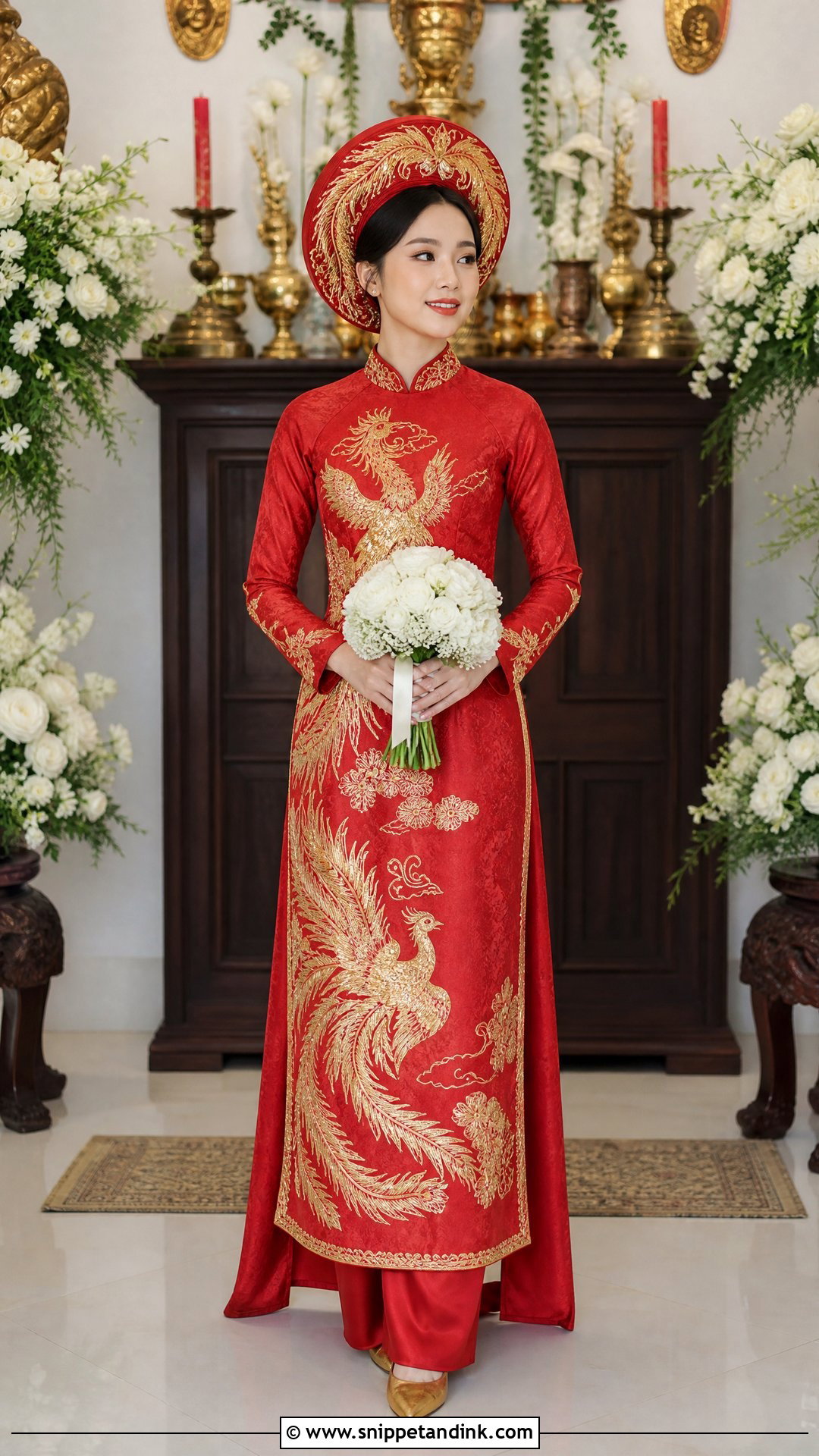 Red And Gold Vietnamese Wedding Ao Dai - Snippet and Ink - 25 Vietnamese Wedding Dress Ideas