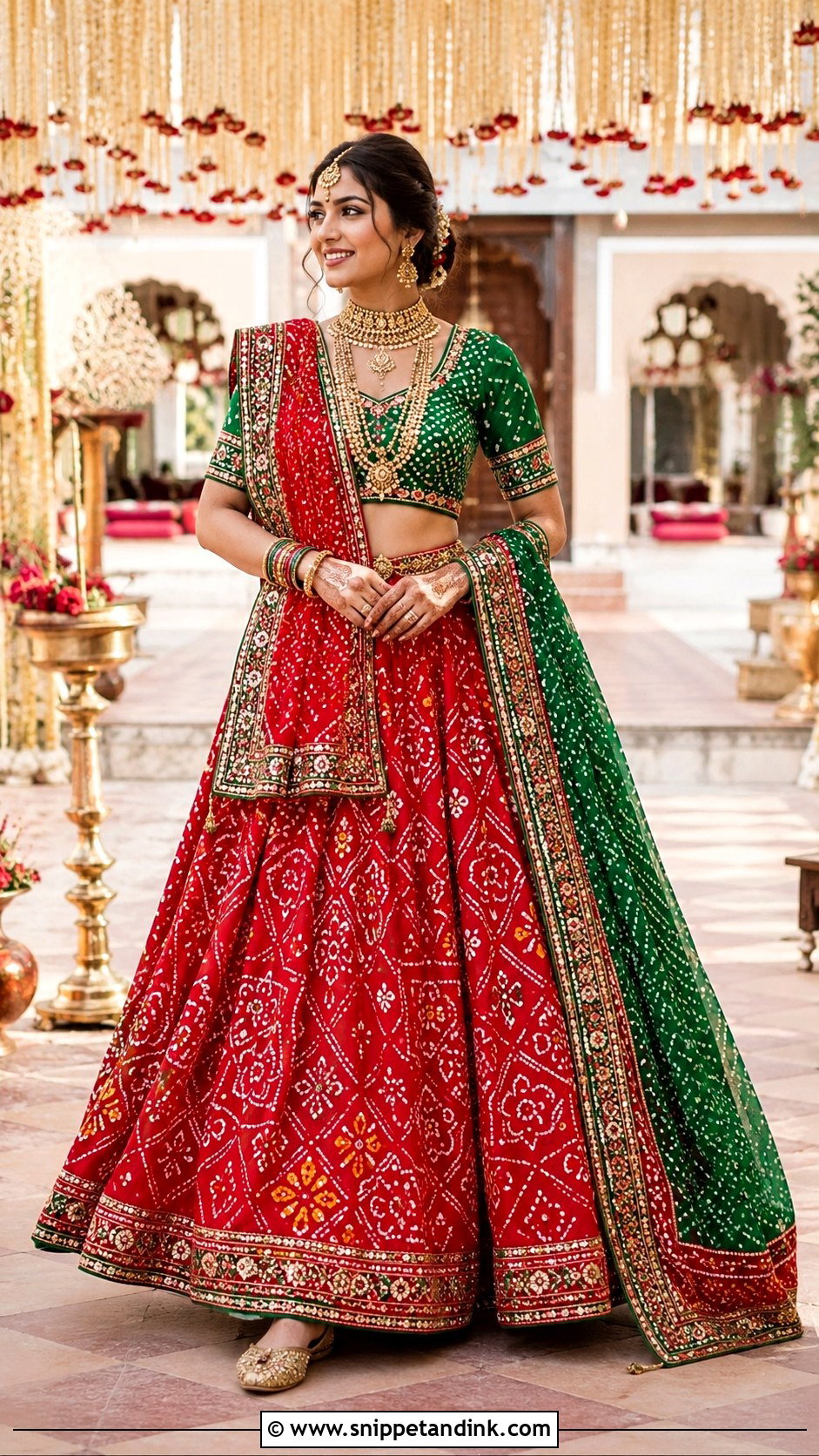 Red And Green Bandhani Bridal Lehenga - Snippet and Ink - 20 Gujrati Wedding Brides Ideas