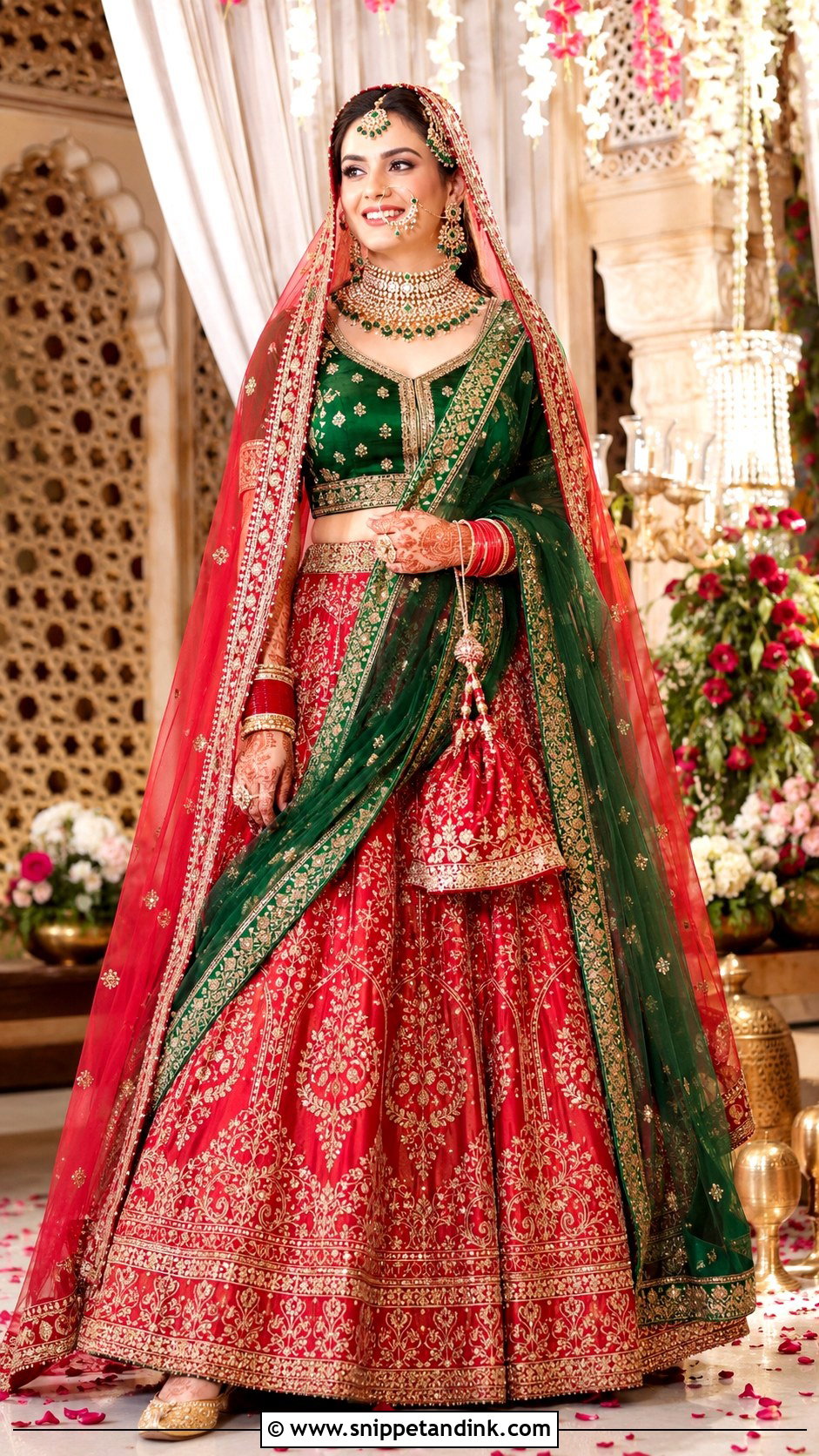 Red And Green Bridal Chaniya Choli - Snippet and Ink - 20 Bridal Chaniya Choli Indian Weddings Ideas
