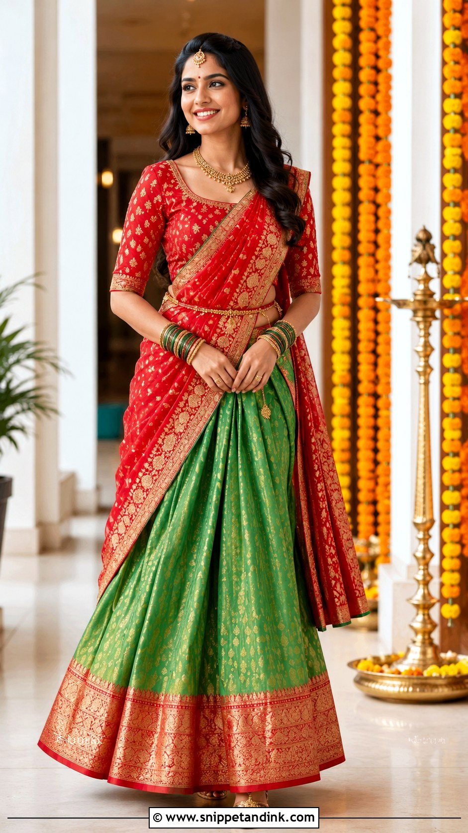 Red And Green Half Saree - Snippet and Ink - 30 Halfsarees Traditional Ideas