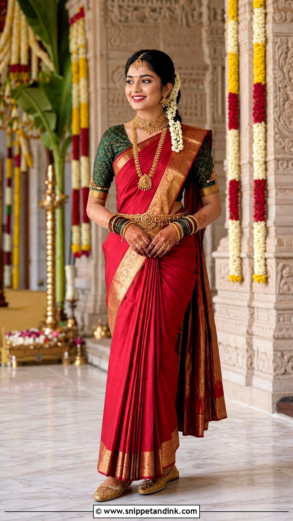 Red And Green Kannada Brahmin Bridal Look - Snippet and Ink - 20 Brahmin Wedding Brides Ideas