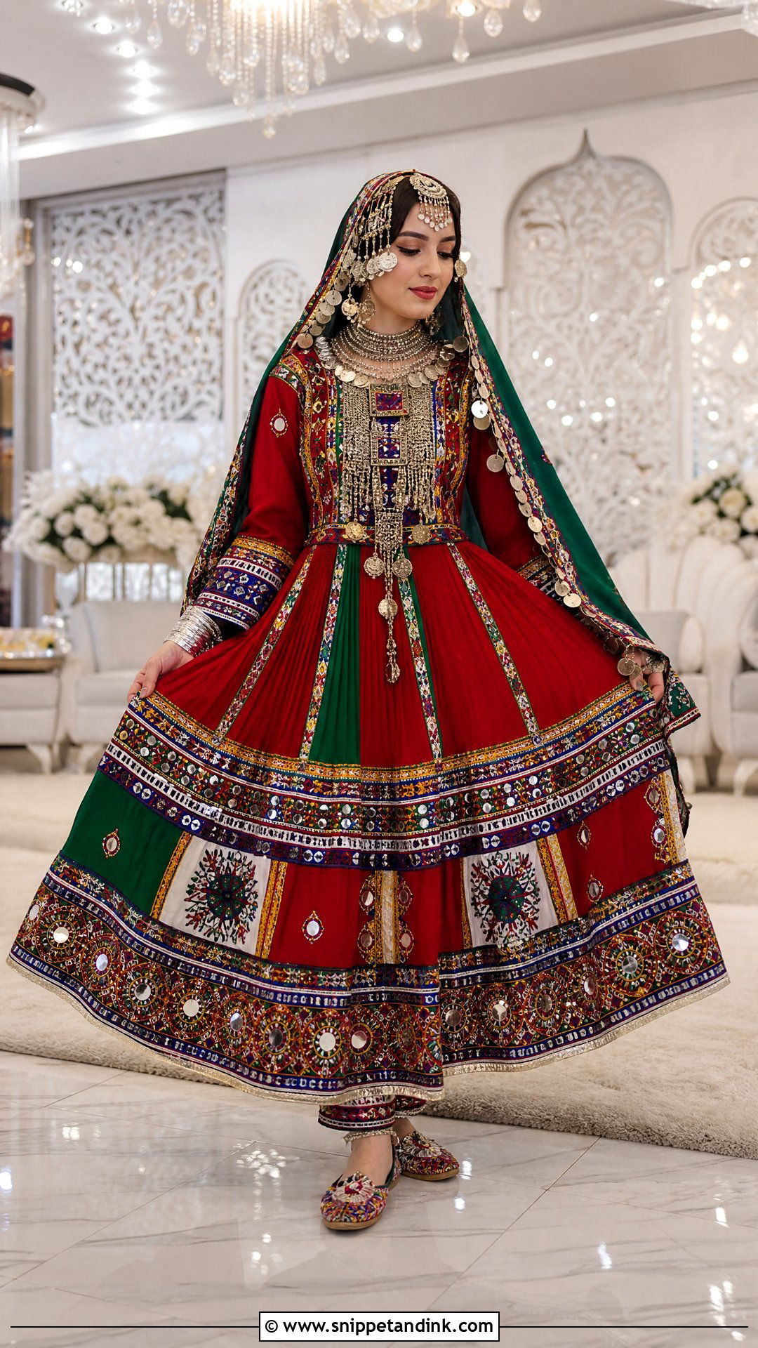 Red And Green Kuchi Afghan Wedding Dress - Snippet and Ink - 20 Traditional Afghan Wedding Dress Ideas