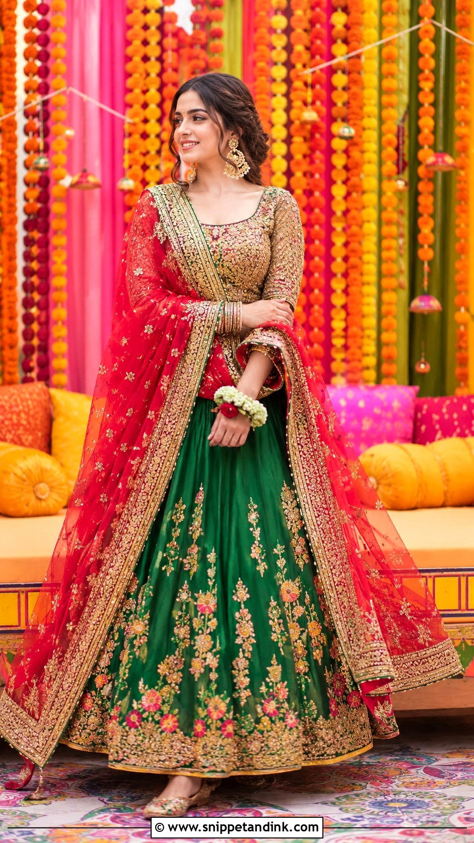 Red And Green Mehendi Outfit - Snippet and Ink - 35 Mehendi Outfits