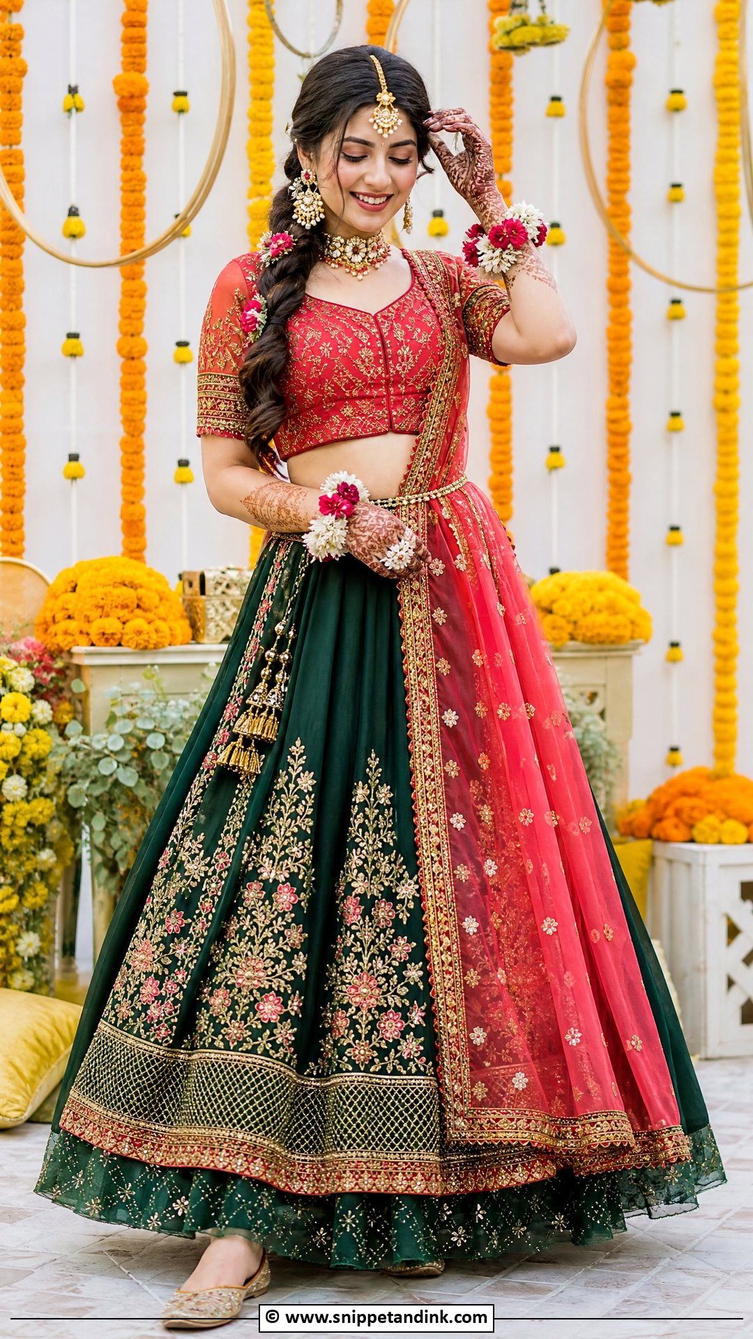 Red And Green Mehendi Outfit - Snippet and Ink - 35 Mehendi Outfits for Bride