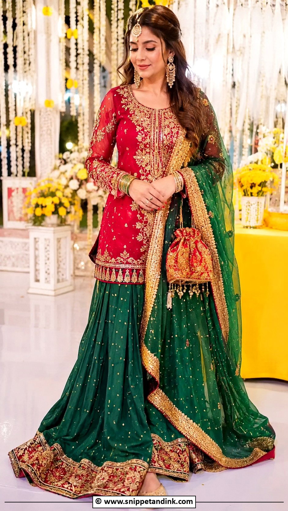Red And Green Mehndi Outfit - Snippet and Ink - 30 Pakistani Mehndi Dresses