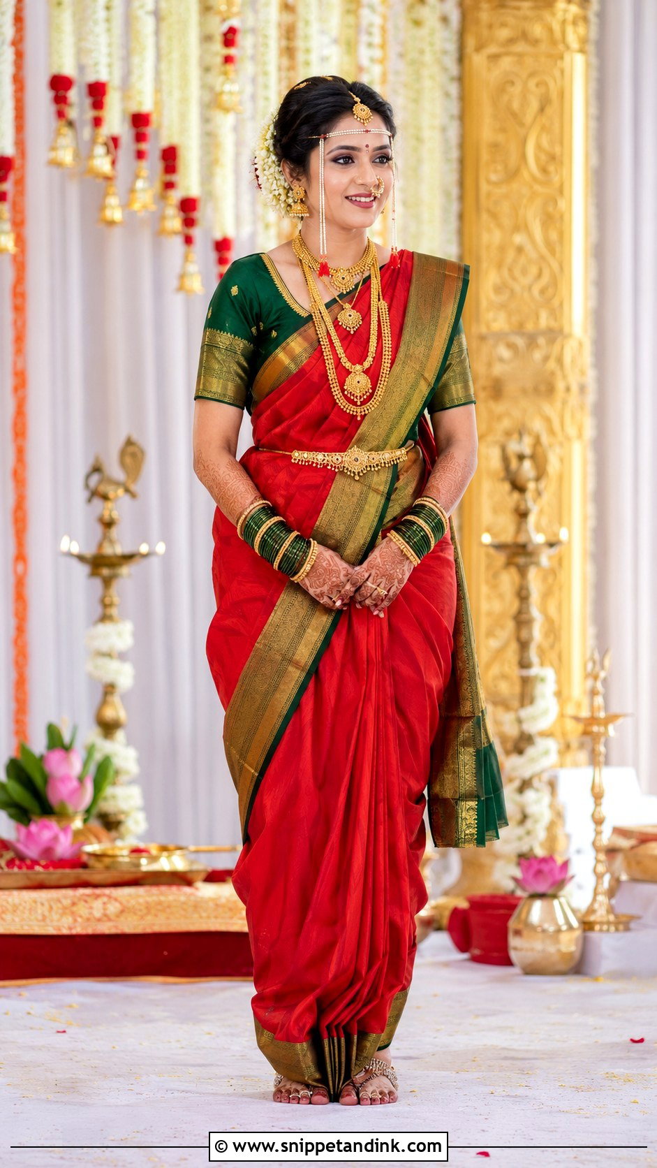 Red And Green Navvari Bridal Look - Snippet and Ink - 30 Navvari Bridal Look Ideas