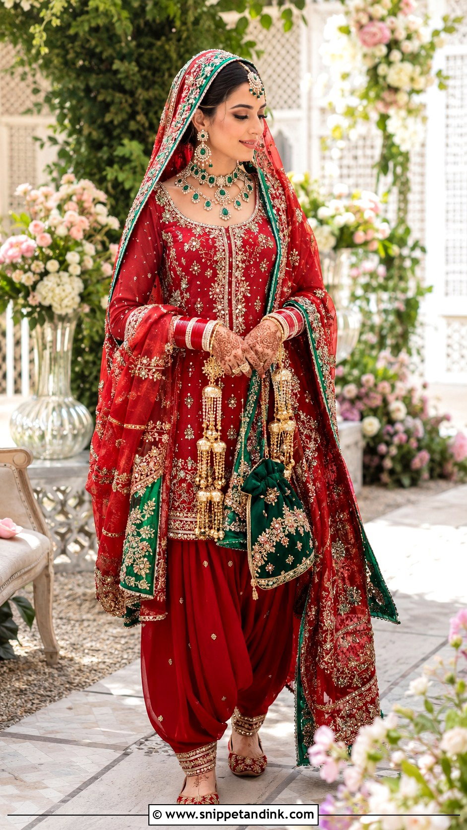 Red And Green Punjabi Bridal Suit - Snippet and Ink - 20 Red Punjabi Bridal Suits