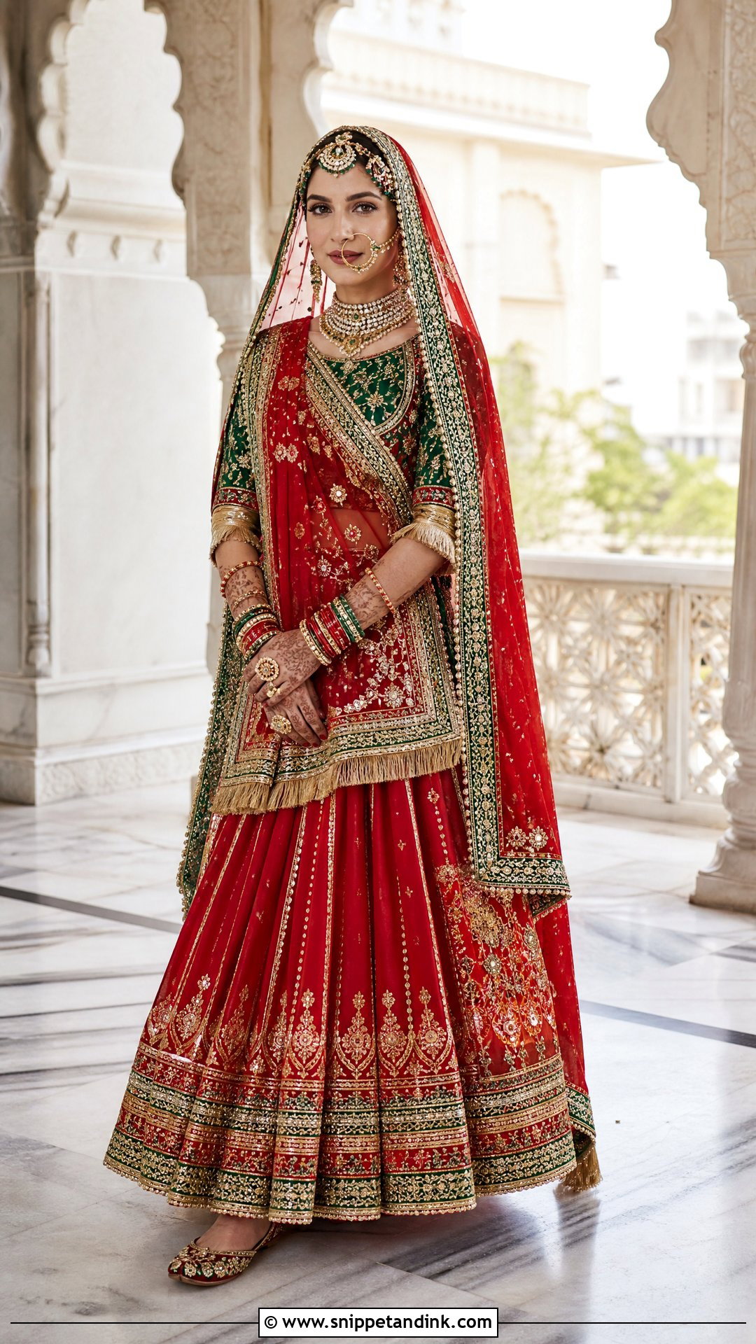Red And Green Rajputi Bridal Poshak - Snippet and Ink - 20 Rajputi Bridal Poshak Ideas