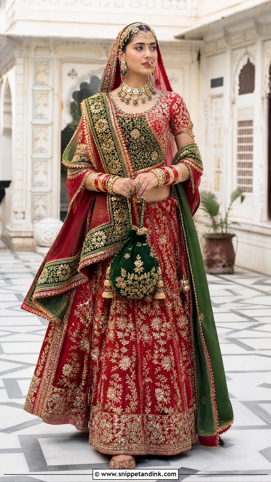 Red And Green Rajwadi Bridal Poshak - Snippet and Ink - 20 Rajwadi Bride Ideas