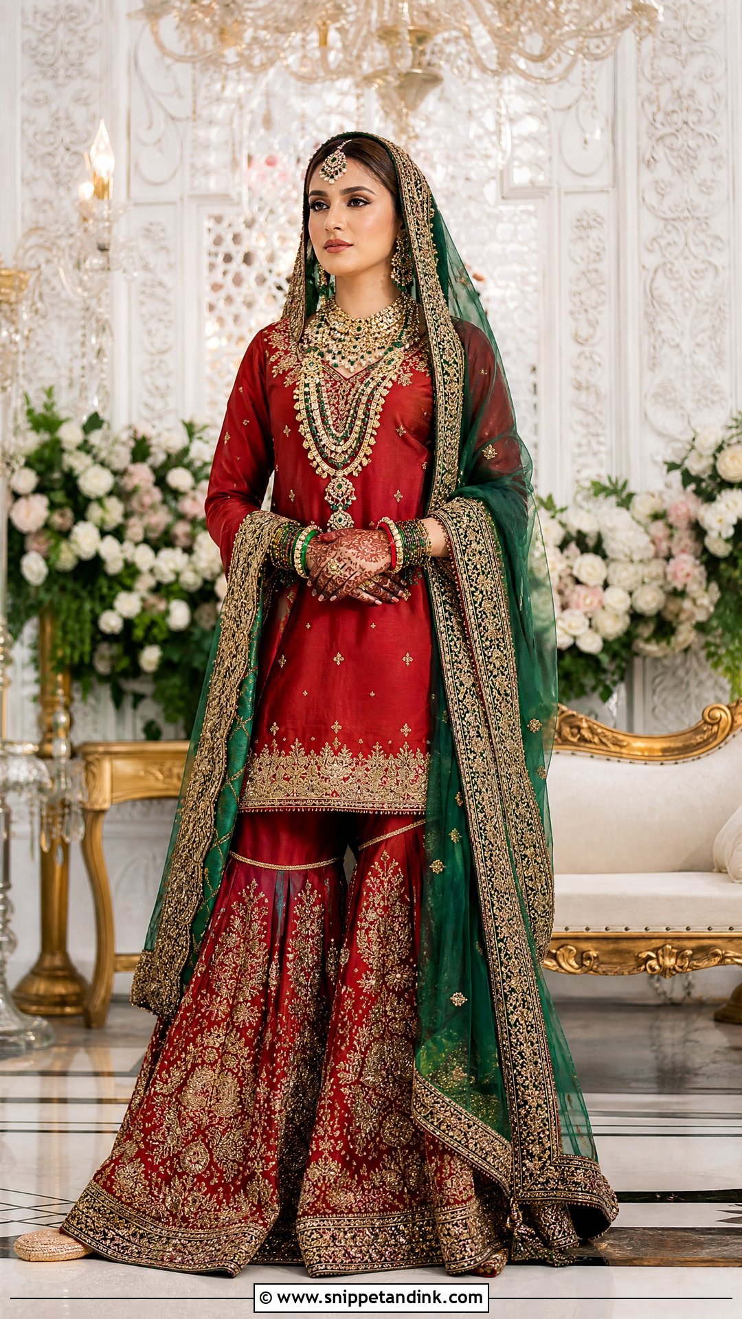 Red And Green Traditional Bridal Sharara - Snippet and Ink - 20 Sharara for Bride Ideas
