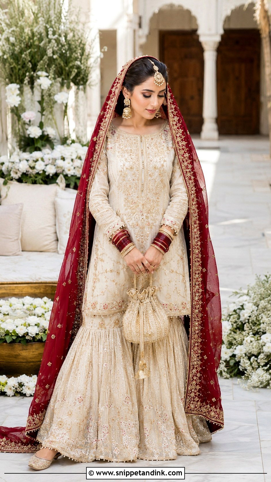 Red And Ivory Gharara Nikkah Dress - Snippet and Ink - 20 Nikkah Wedding Dress Ideas