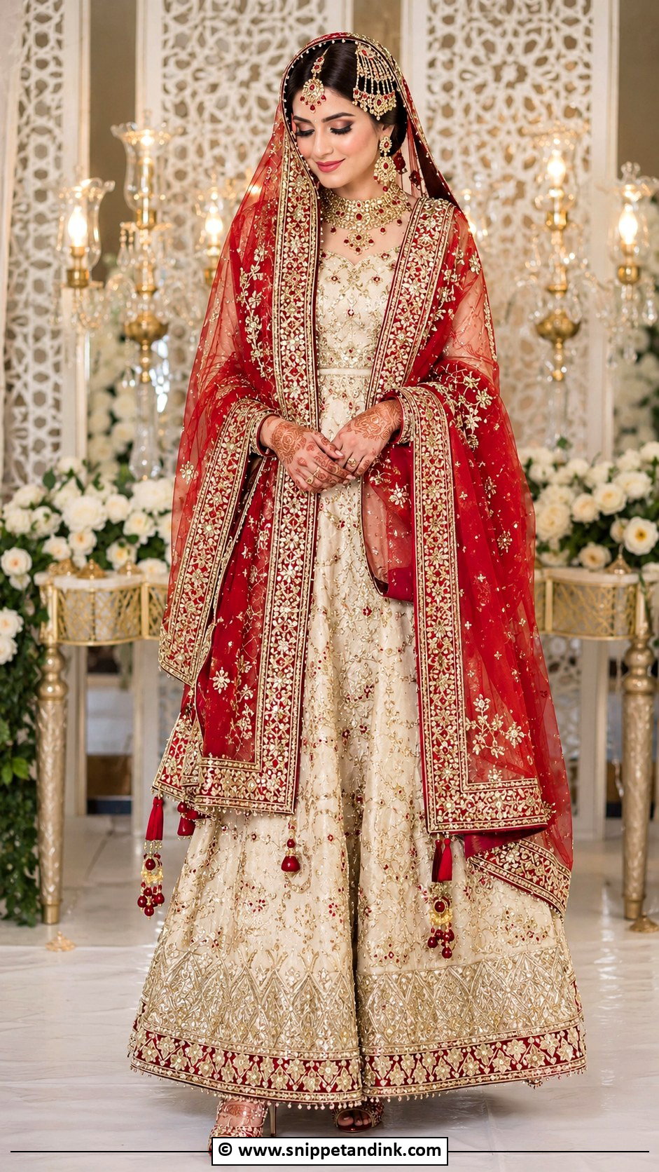 Red And Ivory Nikkah Lehenga For Traditional Bride - Snippet and Ink - 30 Pakistani Nikkah Dress Ideas