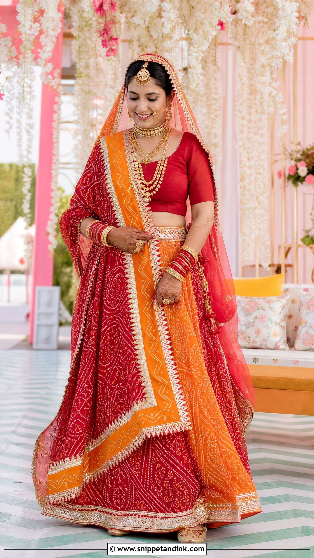 Red And Orange Bandhani Lehenga - Snippet and Ink - 25 Hindu Wedding Dress Ideas