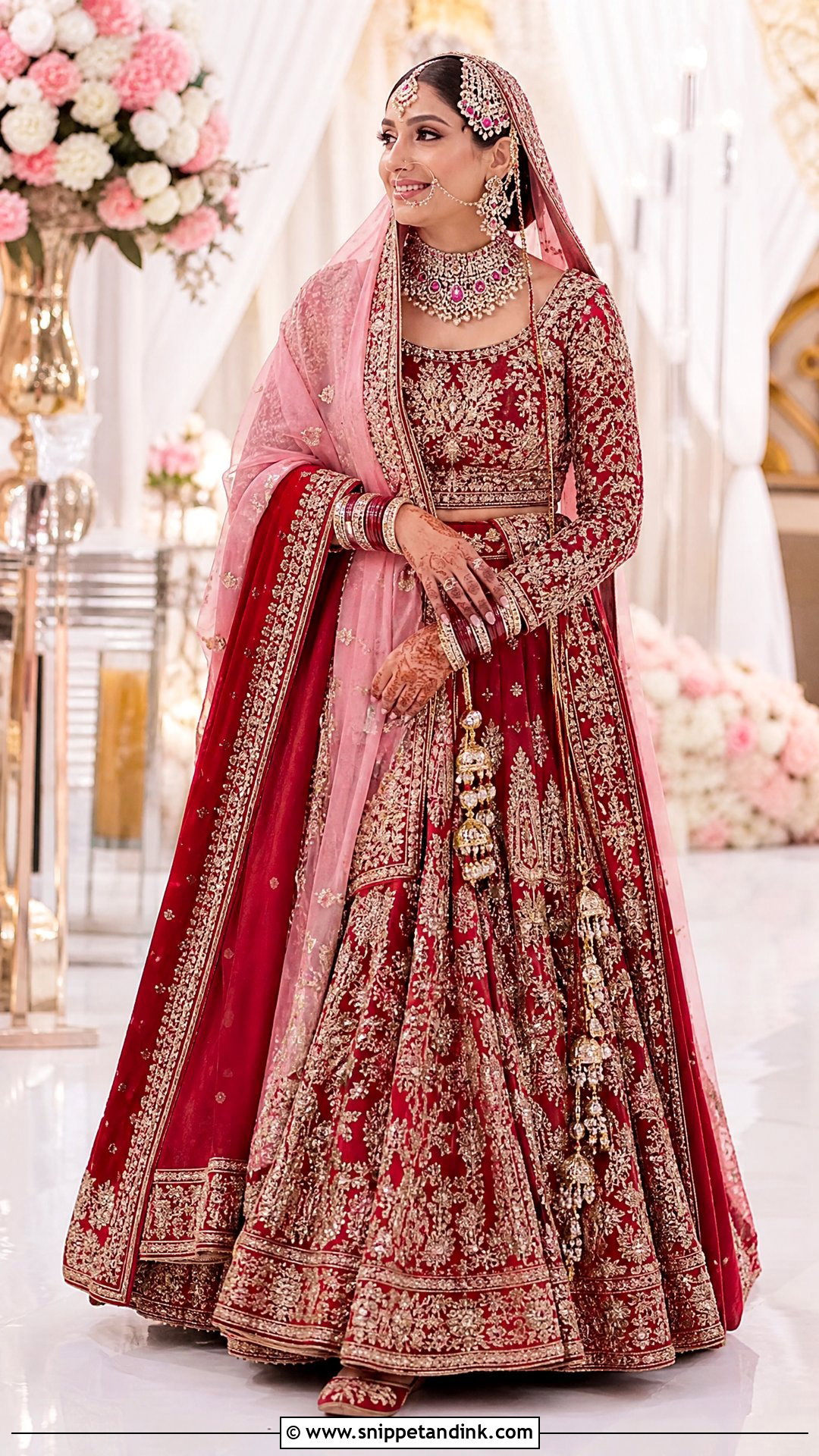 Red And Pink Bridal Langa With Contrast Dupatta - Snippet and Ink - 20 Bridal Langa Ideas