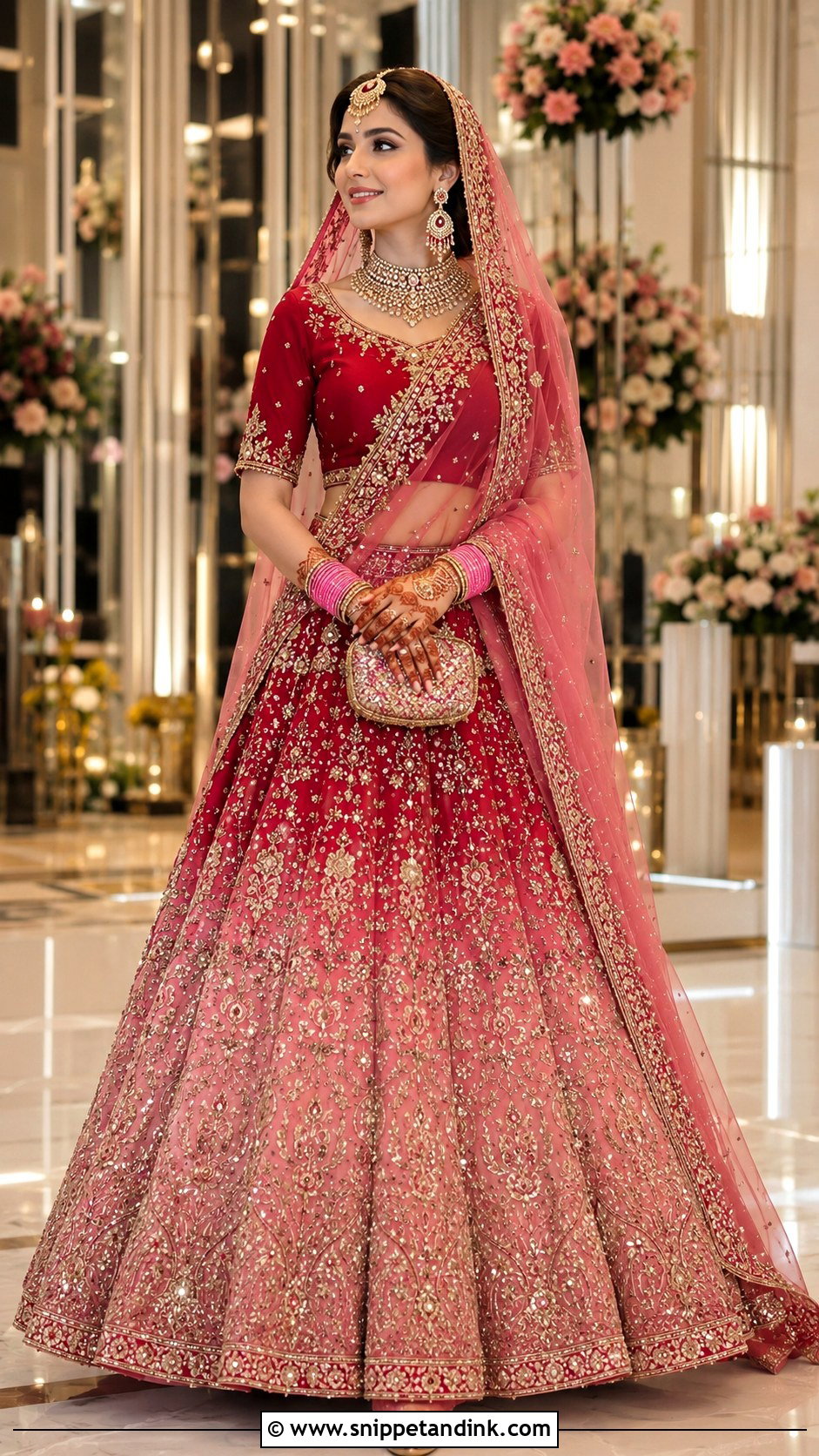 Red And Pink Ombre Barat Dress - Snippet and Ink - 20 Barat Dress Design Ideas
