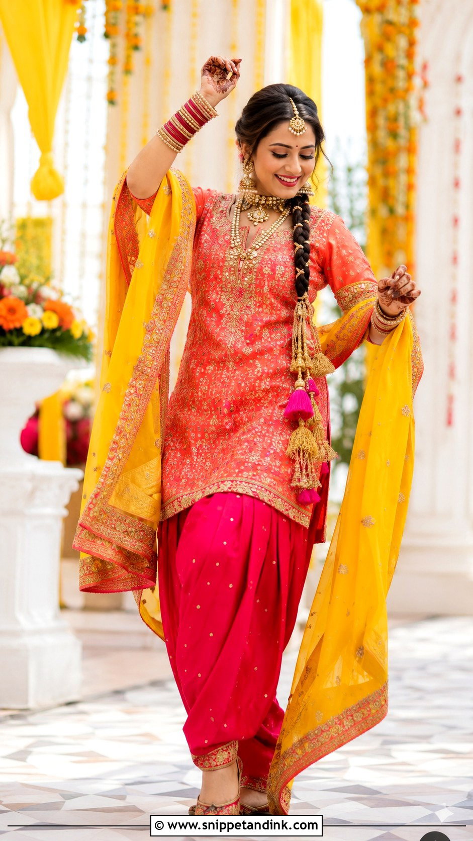 Red And Pink Patiala Mehandi Bridal Suit - Snippet and Ink - 20 Mehandi Bridal Dress Ideas