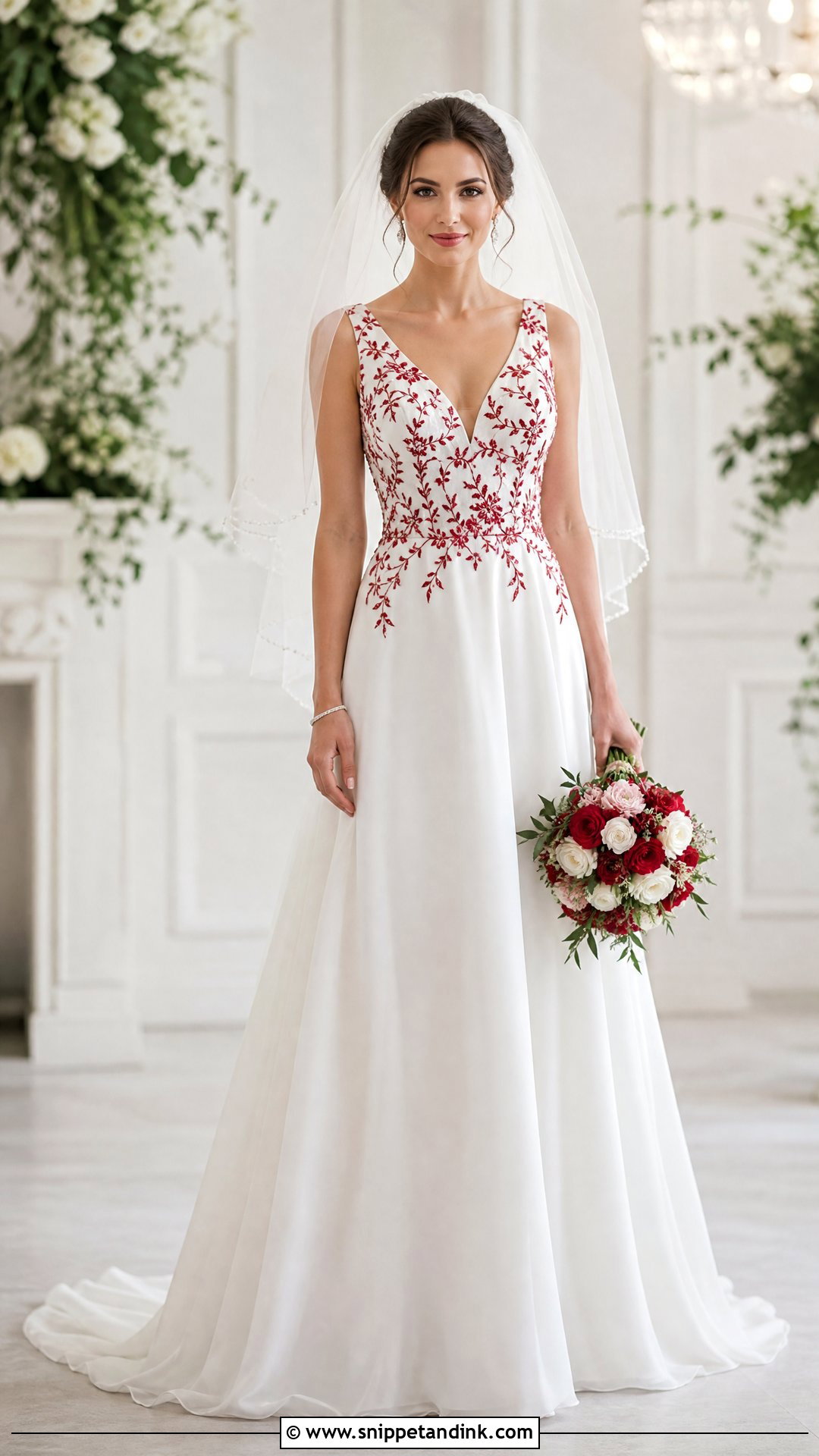Red And White A Line Wedding Dress - Snippet and Ink - 25 Red and White Wedding Dress Ideas