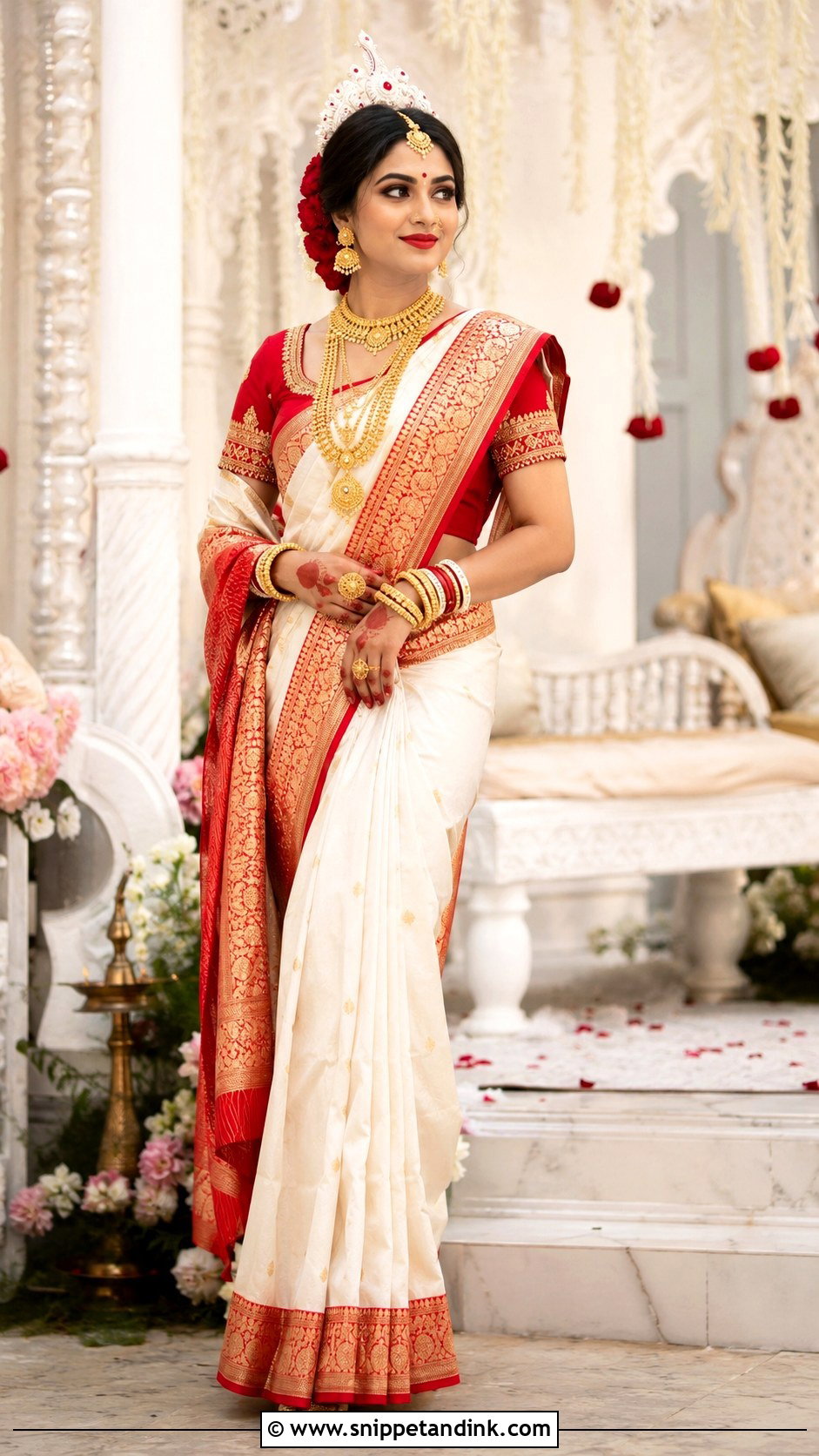 Red And White Bengali Bollywood Bridal Saree - Snippet and Ink - 20 Bollywood Bridal Ideas