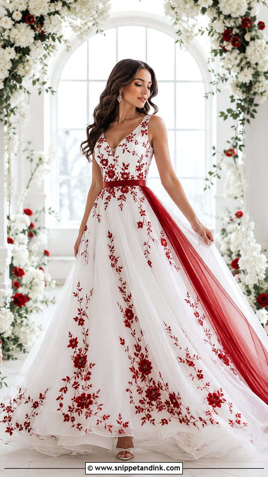 Red And White Bridal Dress - Snippet and Ink - 30 Red Bridal Dress Ideas
