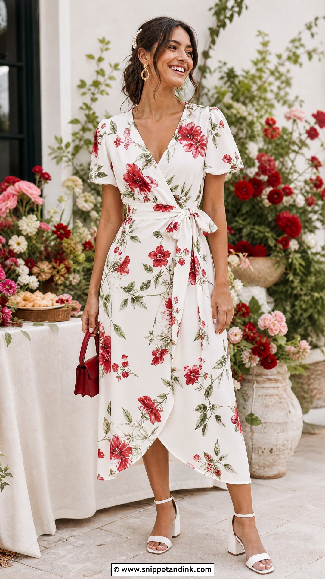 Red And White Floral Bridal Shower Outfit - Snippet and Ink - 20 That’s Amore Bridal Ideas