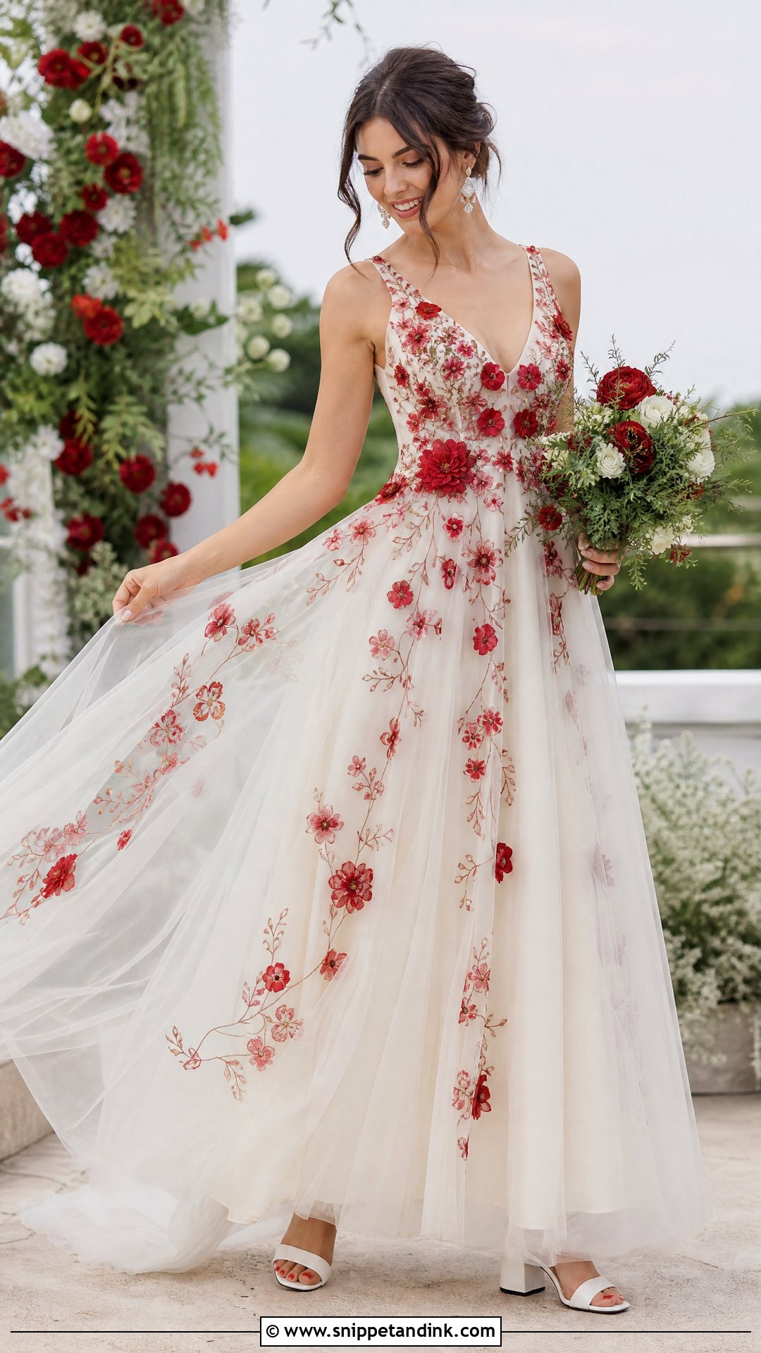 Red And White Floral Wedding Dress - Snippet and Ink - 25 Red and White Wedding Dress Ideas