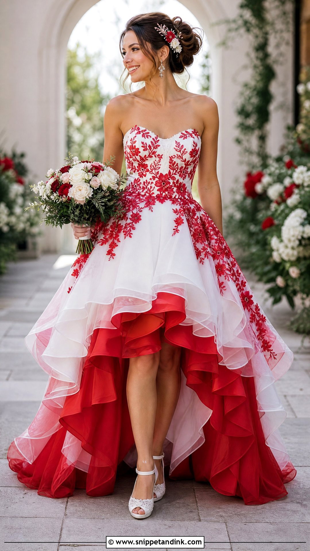Red And White High Low Wedding Dress - Snippet and Ink - 25 Red and White Wedding Dress Ideas