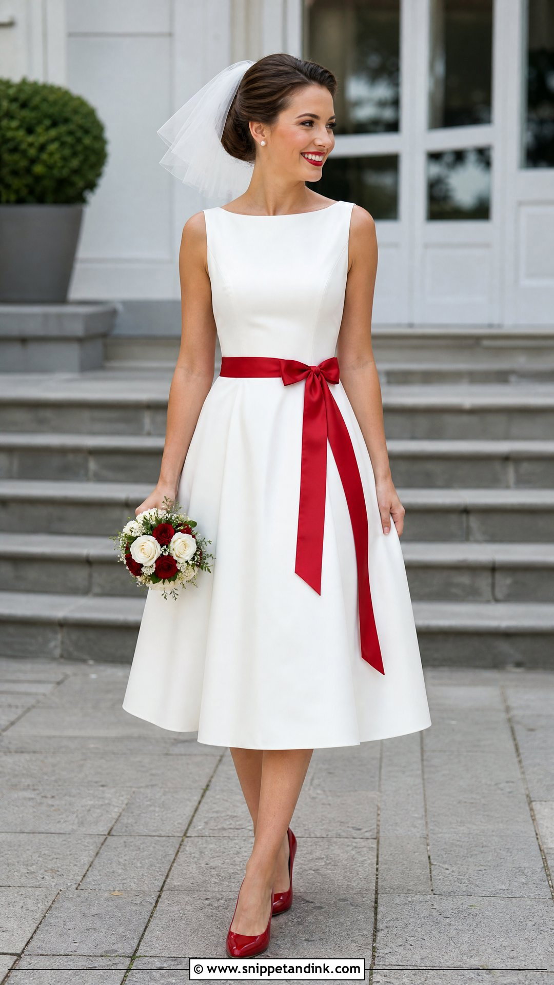 Red And White Tea Length Wedding Dress - Snippet and Ink - 25 Red and White Wedding Dress Ideas