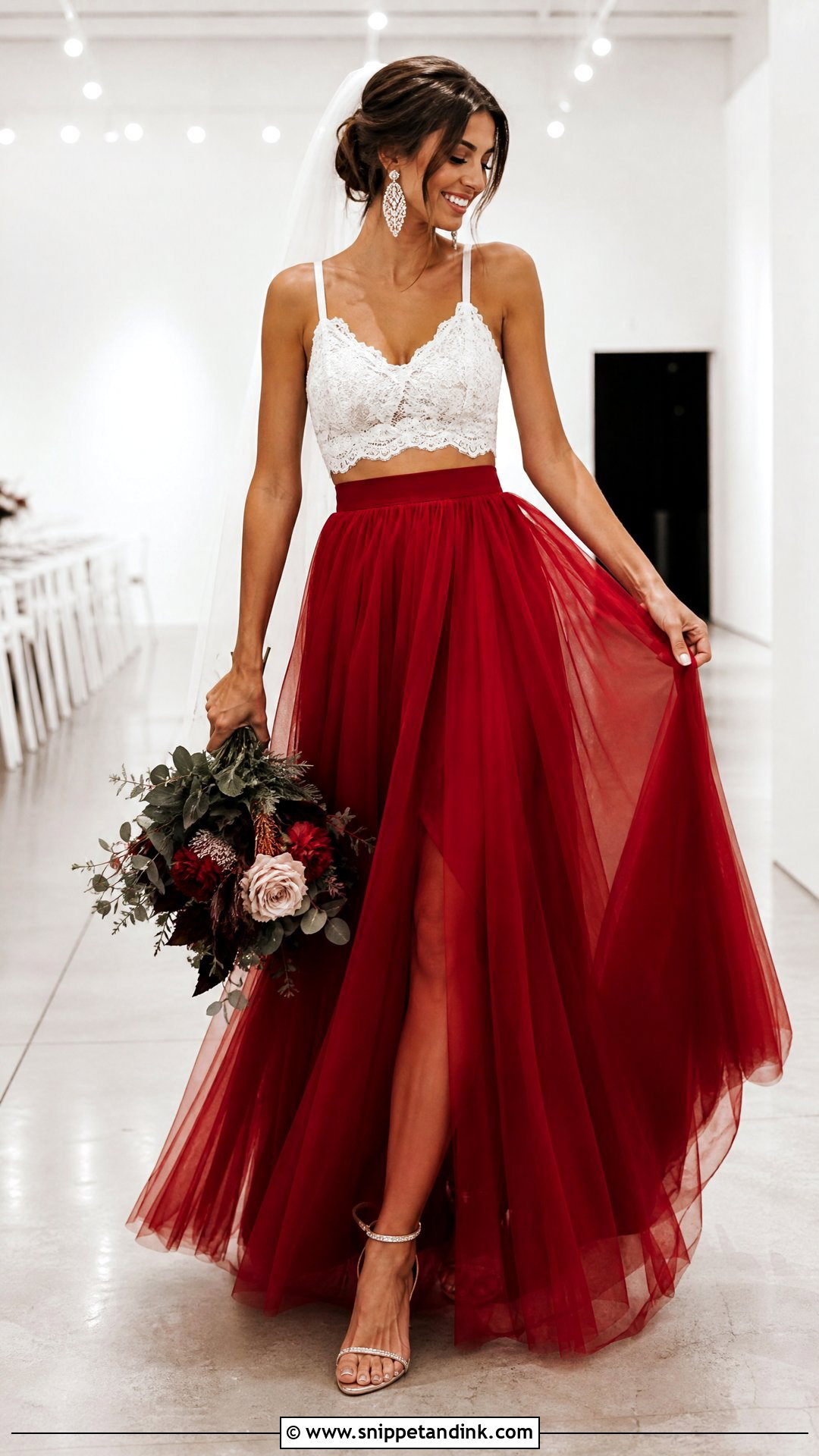 Red And White Two Piece Wedding Dress - Snippet and Ink - 25 Red and White Wedding Dress Ideas