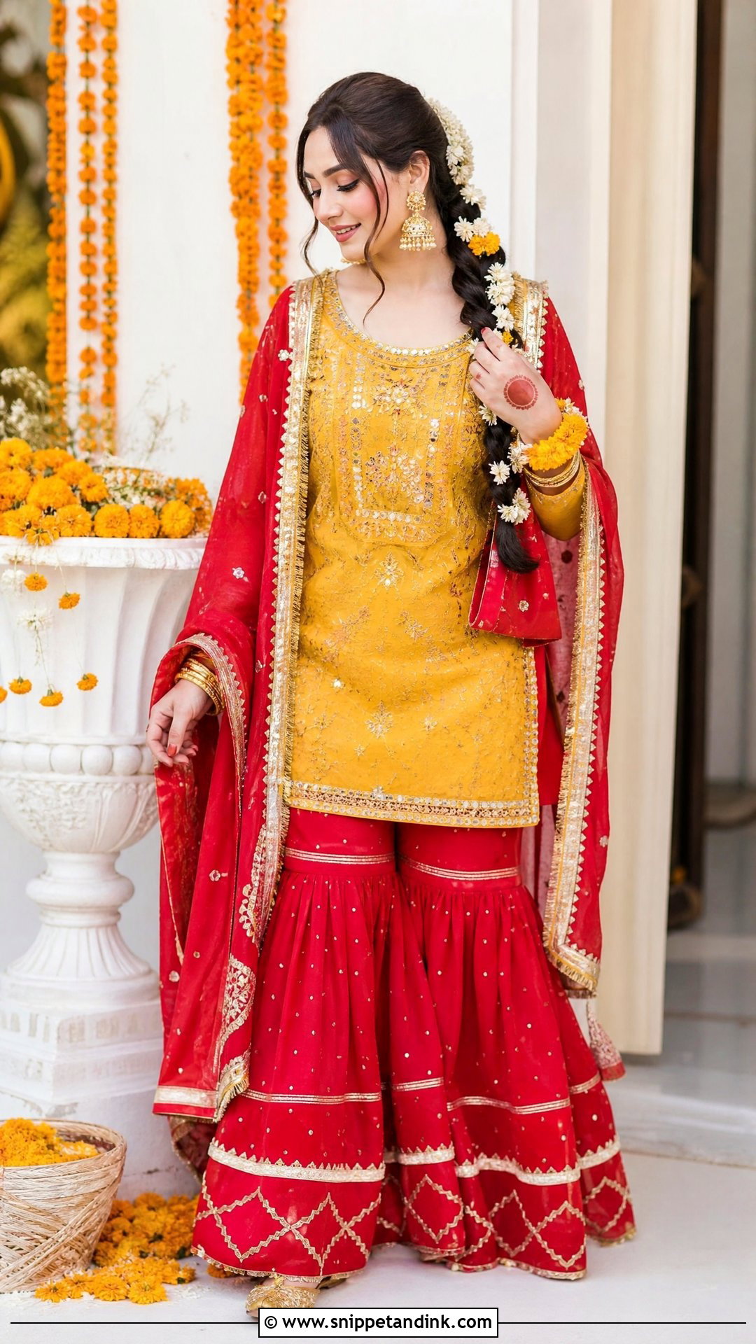 Red And Yellow Bridal Mehandi Dress - Snippet and Ink - 20 Pakistani Mehandi Dresses for Brides