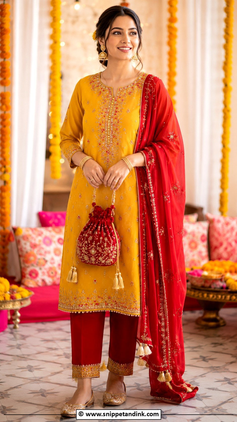 Red And Yellow Mehandi Suit - Snippet and Ink - 30 Mehandi Dress Ideas