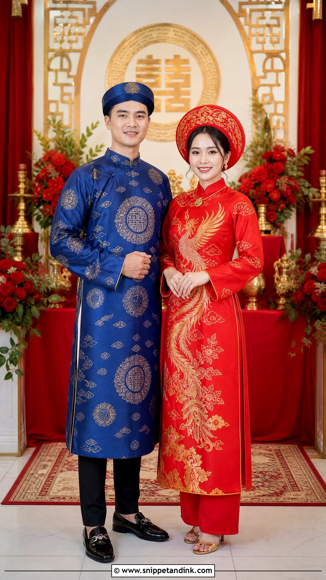 Red Ao Dai Bride And Groom Outfit - Snippet and Ink - 20 Red Ao Dai Wedding Ideas
