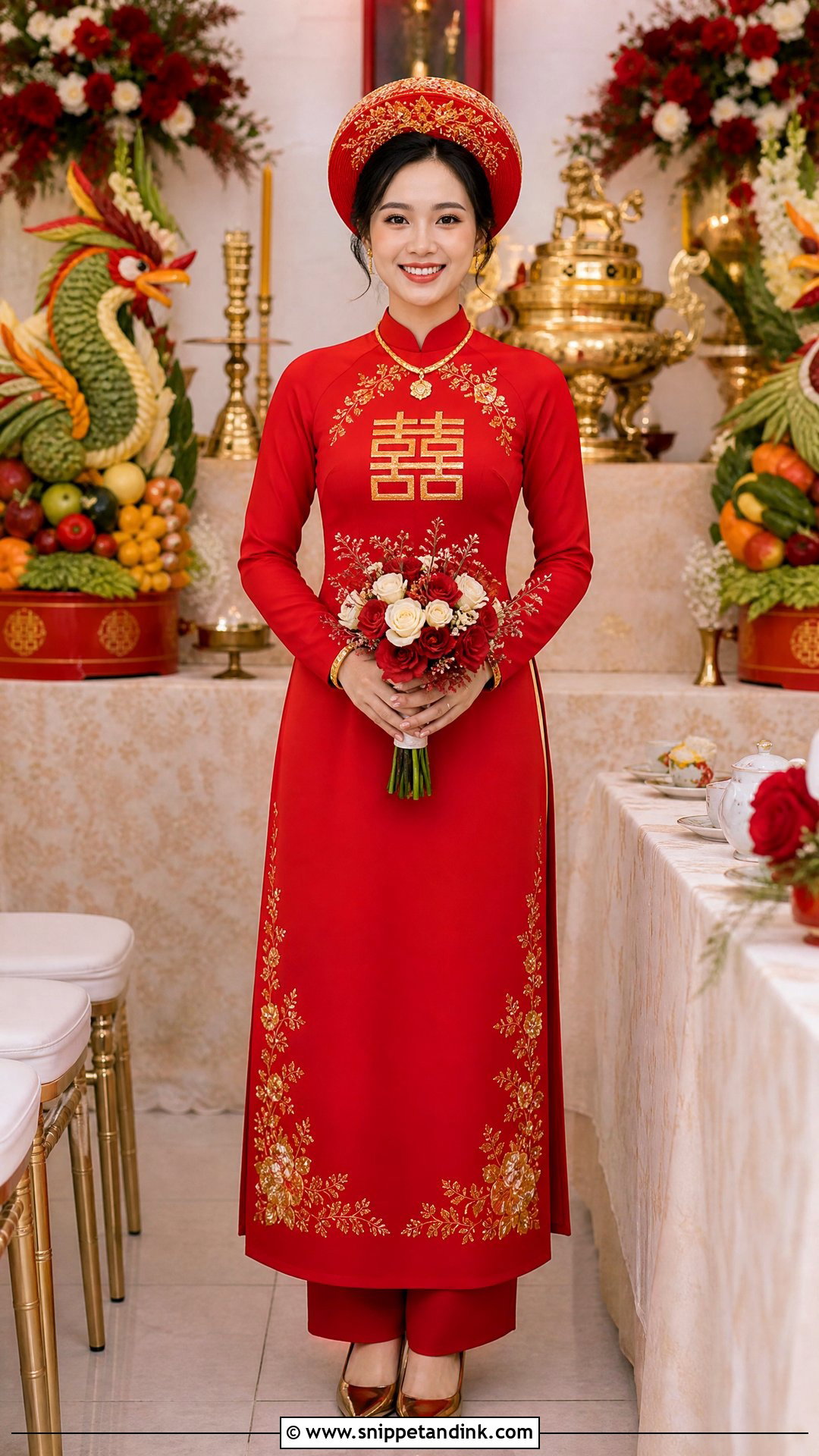 Red Ao Dai With Song Hy Embroidery - Snippet and Ink - 20 Red Ao Dai Wedding Ideas