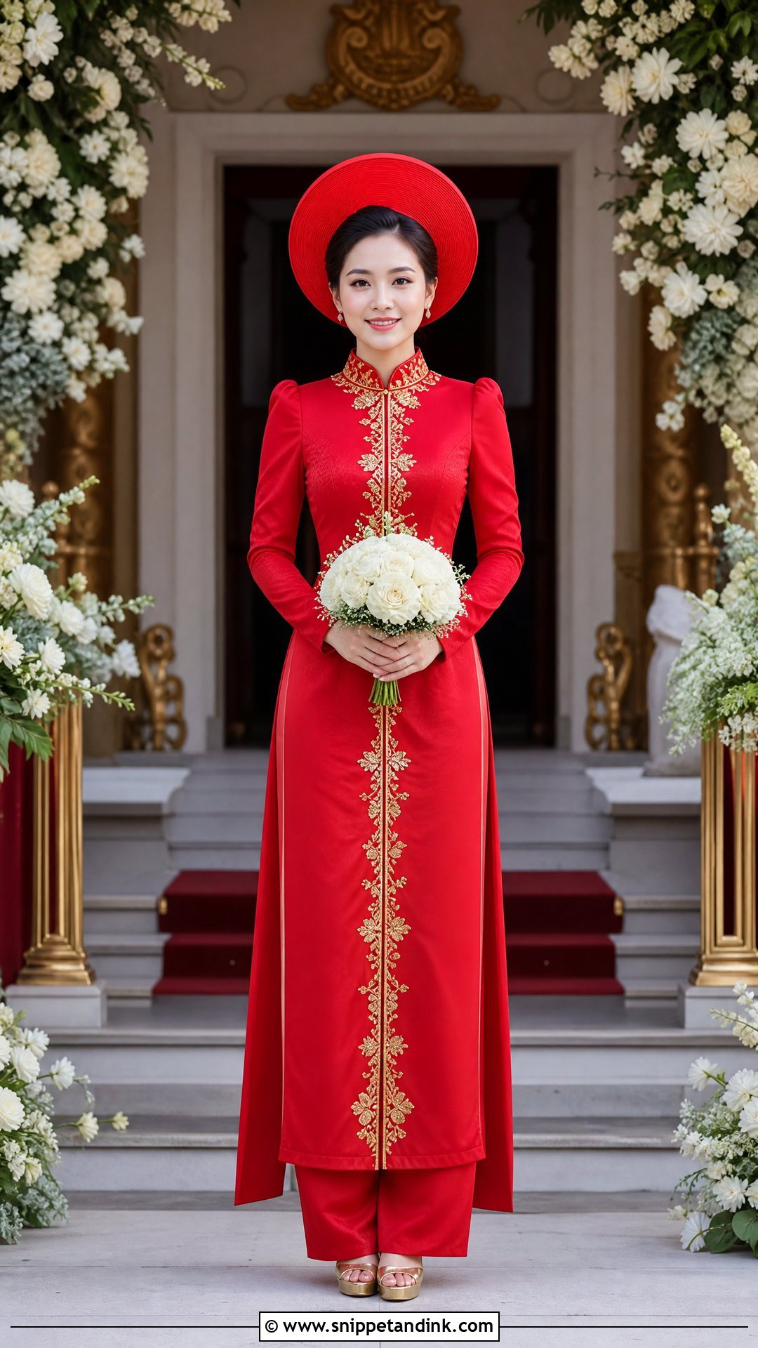 Red Ao Dai With Structured Shoulders - Snippet and Ink - 20 Red Ao Dai Wedding Ideas