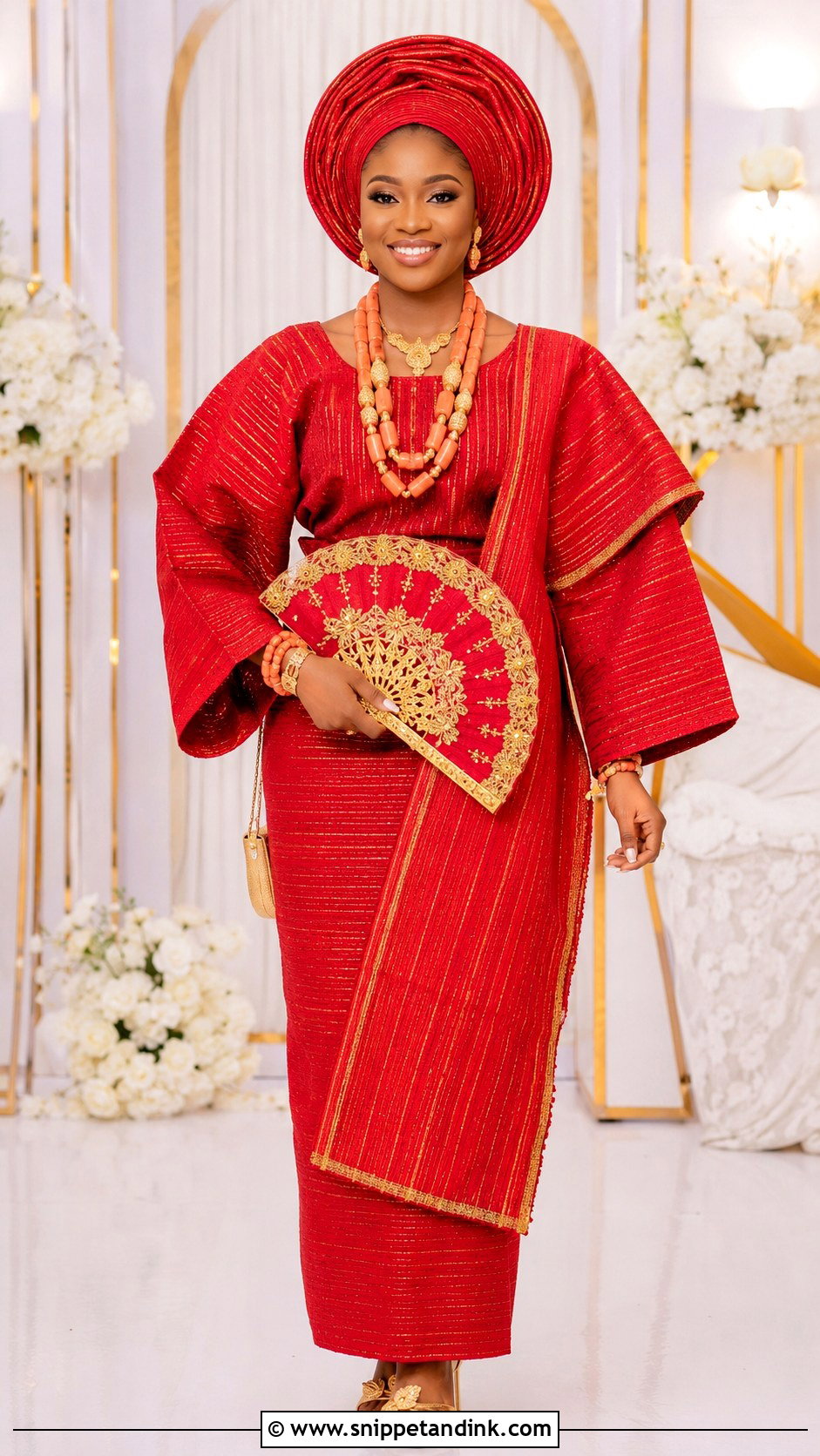 Red Aso Oke Yoruba Bride Attire - Snippet and Ink - 25 Yoruba Traditional Wedding Attire for Bride Ideas