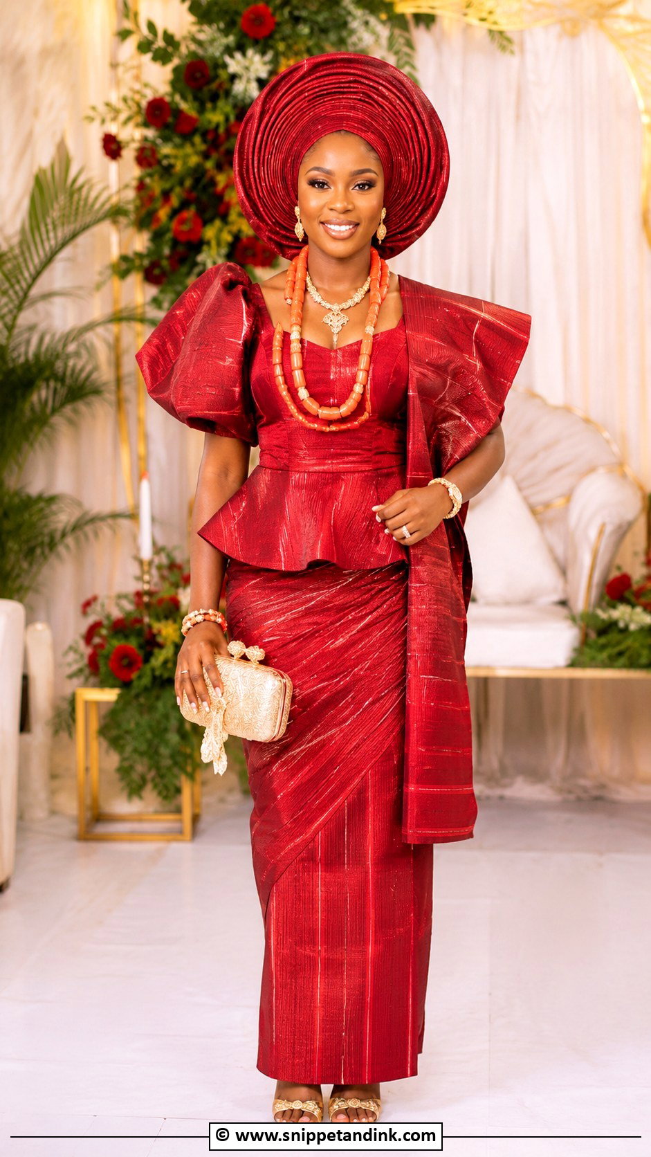 Red Asooke Wrapper And Blouse - Snippet and Ink - 25 Asooke Styles for Brides