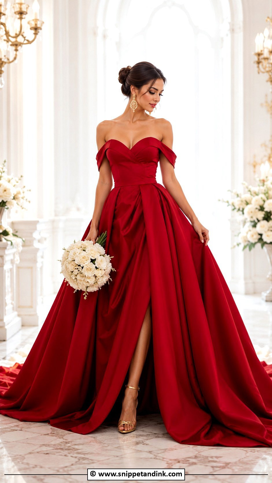 Red Ball Gown Wedding Dress With Gold Heels - Snippet and Ink - 30 Colorful Wedding Dress Ideas