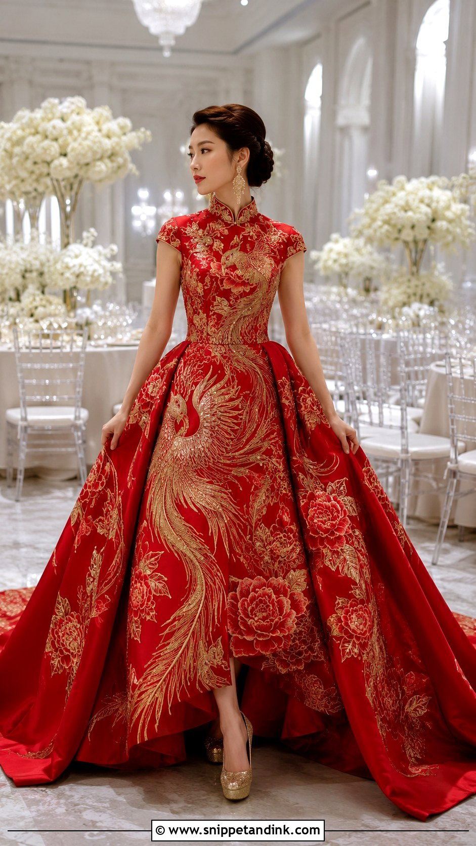 Red Ball Gown With Chinese Embroidery - Snippet and Ink - 20 Red Chinese Wedding Dress Ideas