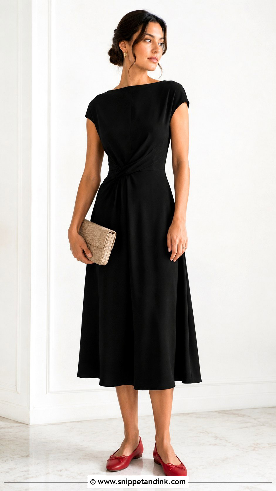 Red Ballet Flats With Simple Wedding Guest Dress - Snippet and Ink - 25 Wedding Ballet Flats Ideas