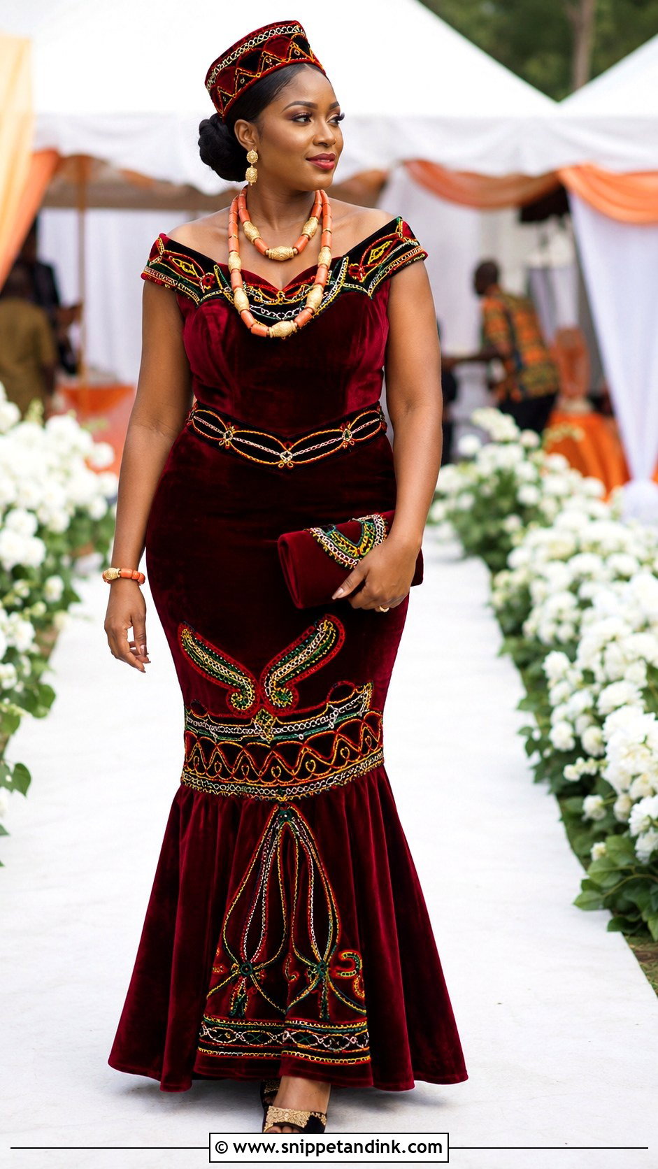 Red Bamenda Toghu Mermaid Dress - Snippet and Ink - 20 Bamenda Traditional Wedding Dress Ideas