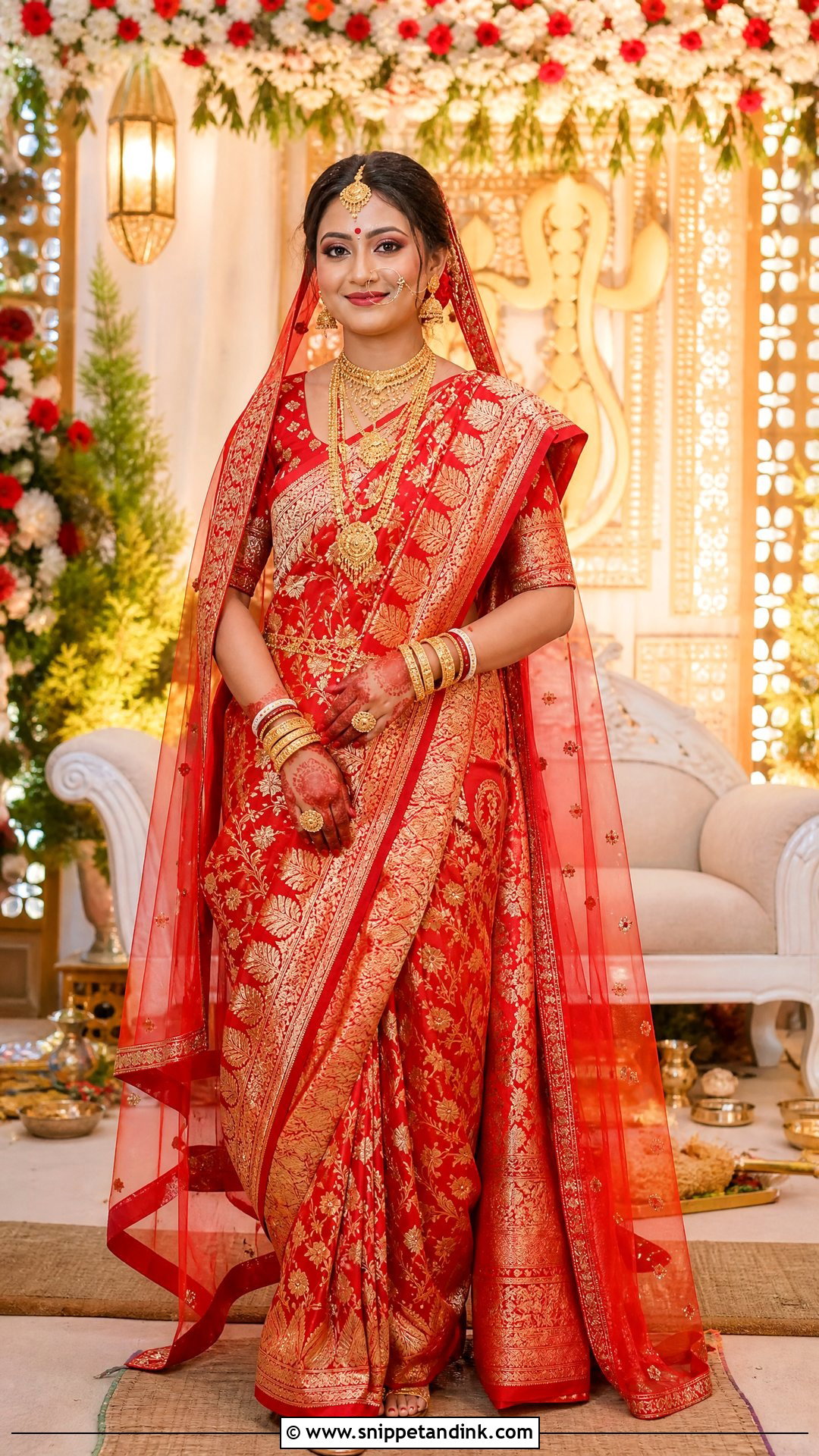 Red Banarasi Bengali Bride Look - Snippet and Ink - 20 Simple Bengali Bride Ideas