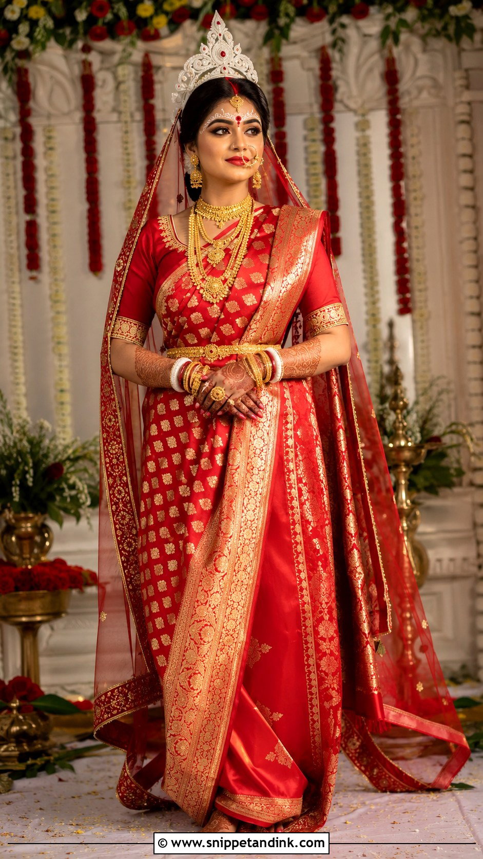 Red Banarasi Bengali Bride Look - Snippet and Ink - 30 Bengali Bride Traditional Look Ideas
