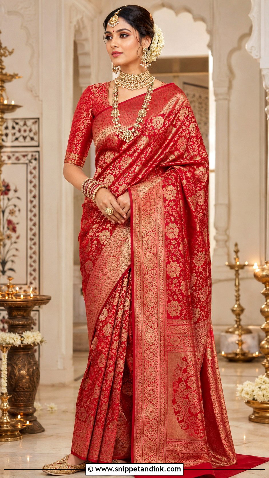 Red Banarasi Bollywood Bridal Saree - Snippet and Ink - 20 Bollywood Bridal Ideas