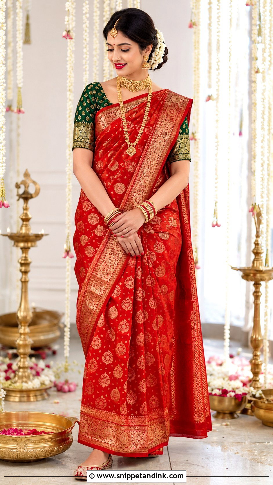 Red Banarasi Brahmin Bridal Look - Snippet and Ink - 20 Brahmin Wedding Brides Ideas